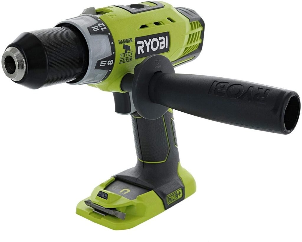 Ryobi P214 One+ 18 Volt Lithium Ion 1/2 Inch 600 Pound Torque Hammer Drill/Driver (Tool Only) with Handle (Non-Retail Packaging)