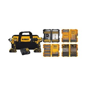 DEWALT DCK277C2 20V MAX Compact Brushless Drill and Impact Combo Kit with DEWALT DWA2FTS100 Screwdriving and Drilling Set, 100 Piece