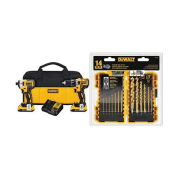DEWALT DCK283D2 20V MAX XR Compact Cordless Drill/Driver & Impact Driver Combo Kit with DW1354 14-Piece Titanium Drill Bit Set
