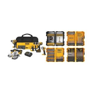 DEWALT DCK592L2 20V MAX Premium 5-Tool Combo Kit with DEWALT DWA2FTS100 Screwdriving and Drilling Set 100 Piece