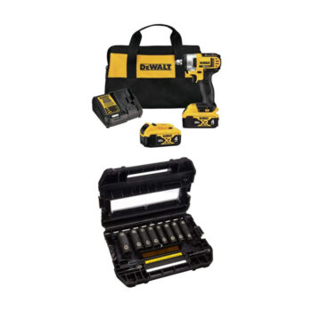 DEWALT DCF880HM2 20-Volt MAX Lithium Ion 1/2-Inch Impact Wrench Kit with Hog Ring with DEWALT DW22812 1/2-Inch 10-Piece Impact Ready Socket Set (SAE)