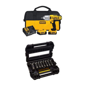DEWALT DCF889M2 20-Volt MAX Lithium Ion 1/2-Inch High Torque Impact Wrench with Detent Pin with DEWALT DW22812 1/2-Inch 10-Piece Impact Ready Socket Set (SAE)