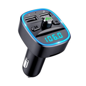 FM Transmitter for Car Bluetooth 5.0, TEUMI Blue Ambient Light Bluetooth Car Adapter, Wireless FM Radio Car Kit, Hands Free Calling, Dual USB Ports 5V 2.4A & 1A, Support SD Card USB Flash Drive - Image 2