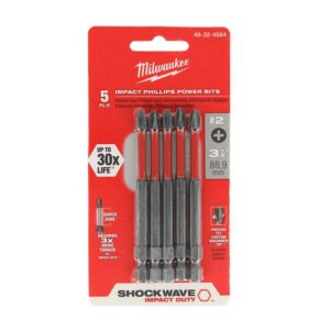 Milwaukee 4803204564 Shockwave 3-1/2 Inch #2 Phillips Head Impact Duty Drill / Impact Driver Bit (5 Pack)